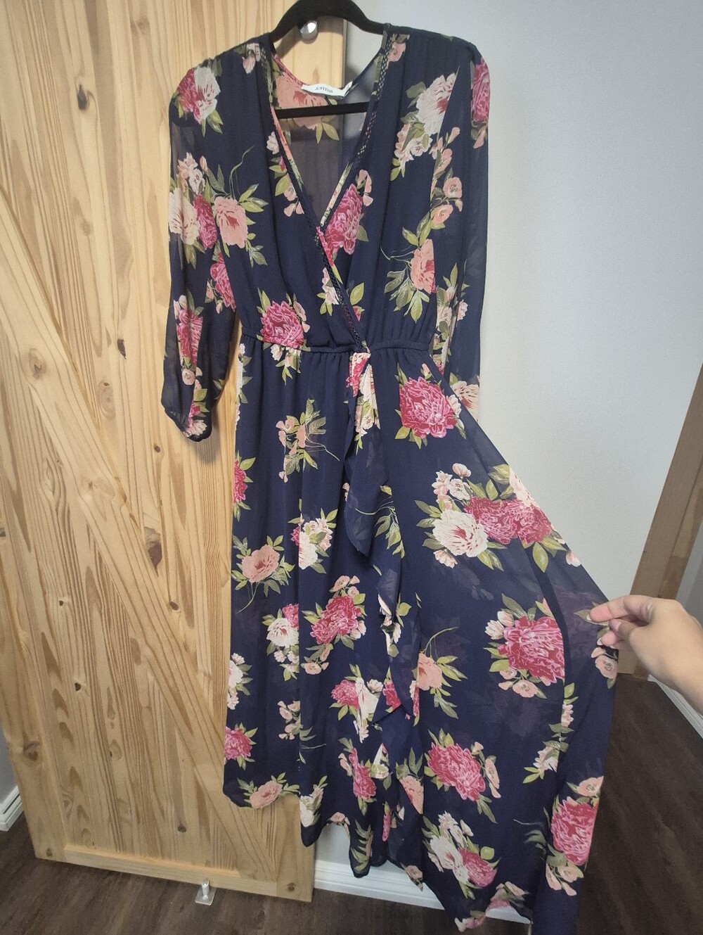 Navy Floral Wrap Maxi Dress - Picture 4 of 15